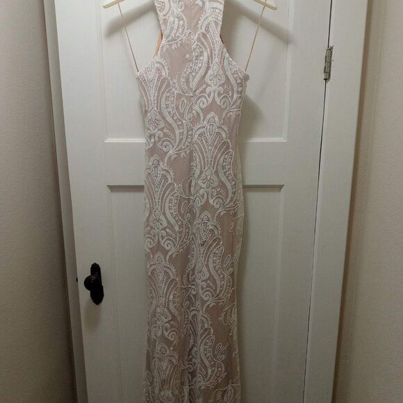 White and Nude Sparkly Long Prom Dress NWT - Picture 2 of 6